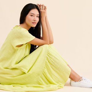 Anthropologie Maeve Selah High-Low Maxi Dress Button Ruffle Short Sleeve Size XL